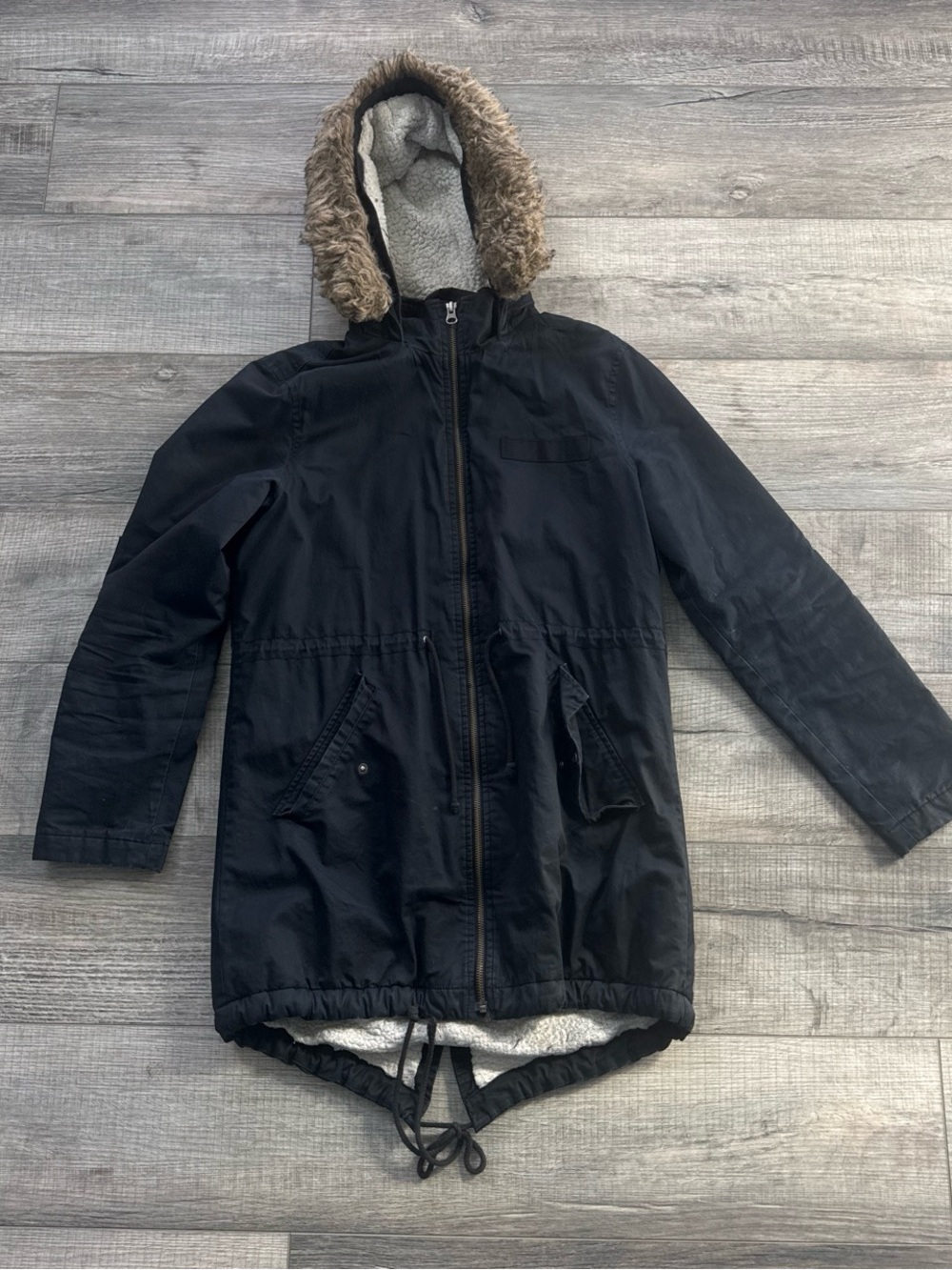 GAP Black Faux-Fur Trim Hooded Parka